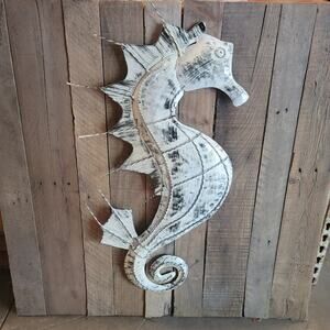 Secondhand Sandies: Large metal seahorse Rustic White  34" tall